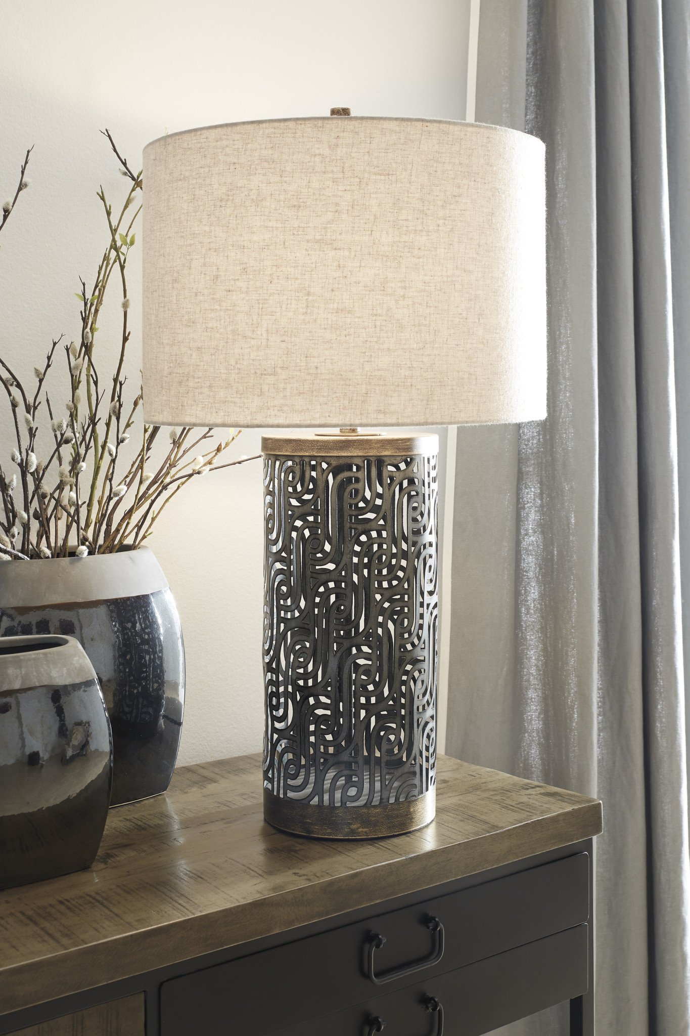 Signature Design Metal Table Lamp Dayo- Gray/Gold Finish- L207364