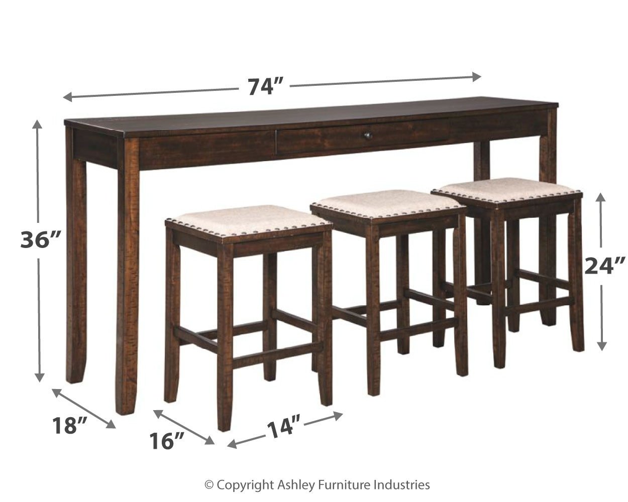 Signature Design Rectangular Counter Bar/Dining Table with 3 barstools  (Set of 4) "Rokane" D397-223