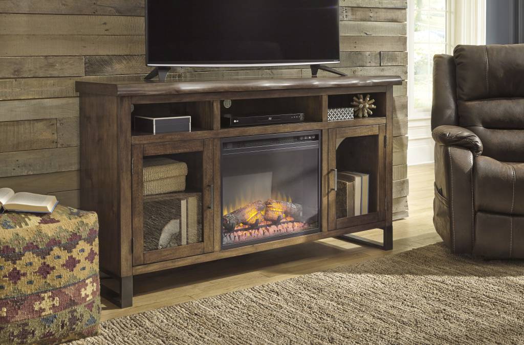 Signature Design Esmarina, Large TV Stand with Fireplace/Audio Option, Walnut Brown W815-48