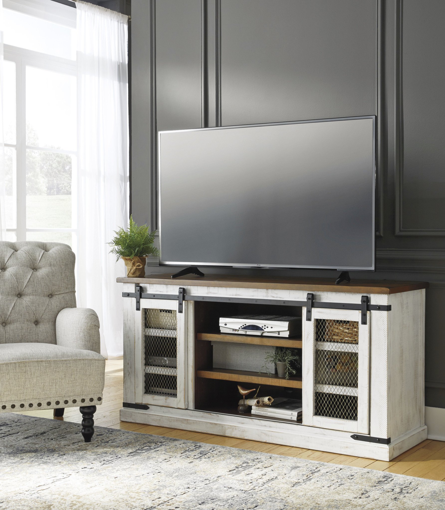 Signature Design Large TV Stand, Wystfield, White/Brown, W549-48