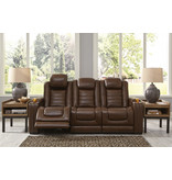 Signature Design "Backtrack"- Leather Power Sofa w/ Adj. Headrest, Massage, Heat, Console- Chocolate U2800415