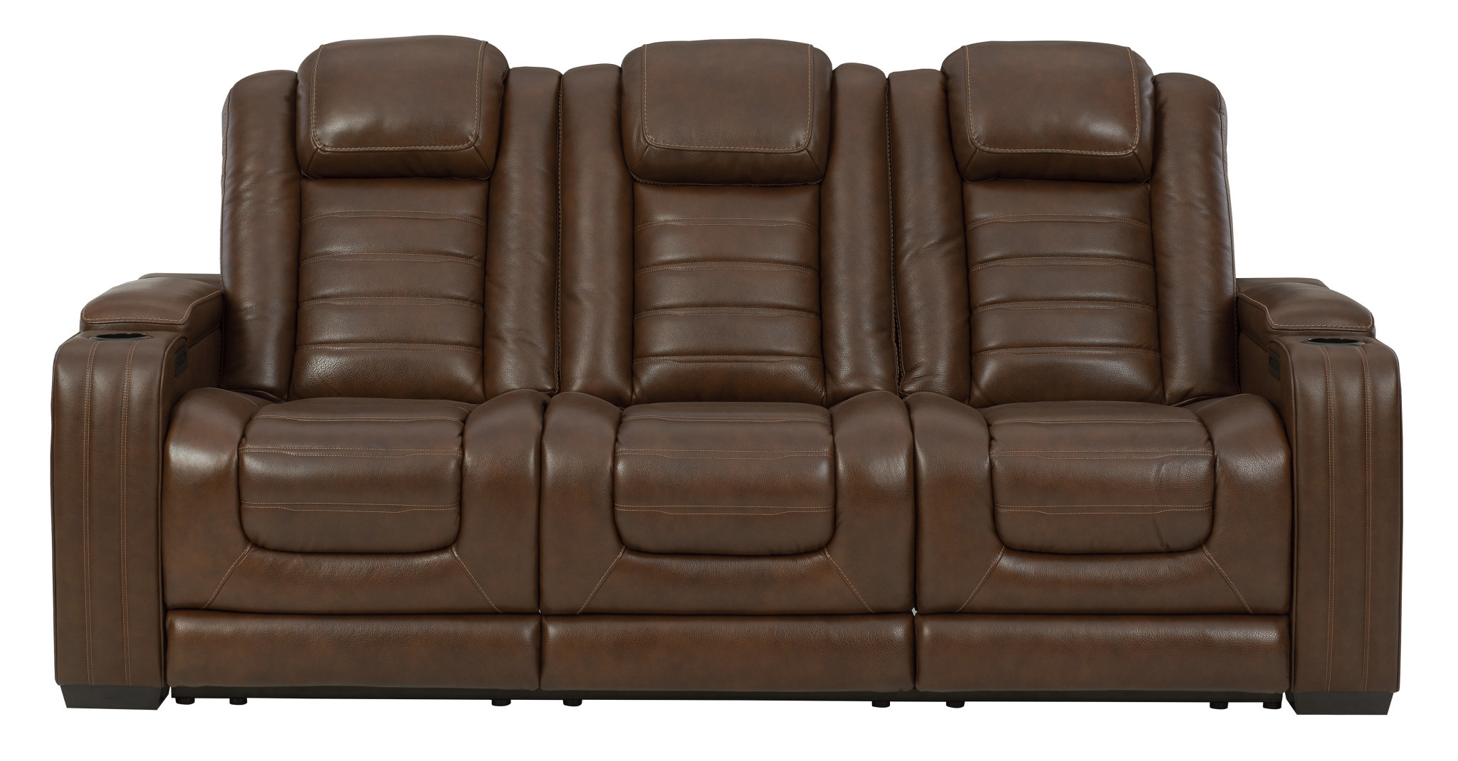 Signature Design "Backtrack"- Leather Power Sofa w/ Adj. Headrest, Massage, Heat, Console- Chocolate U2800415