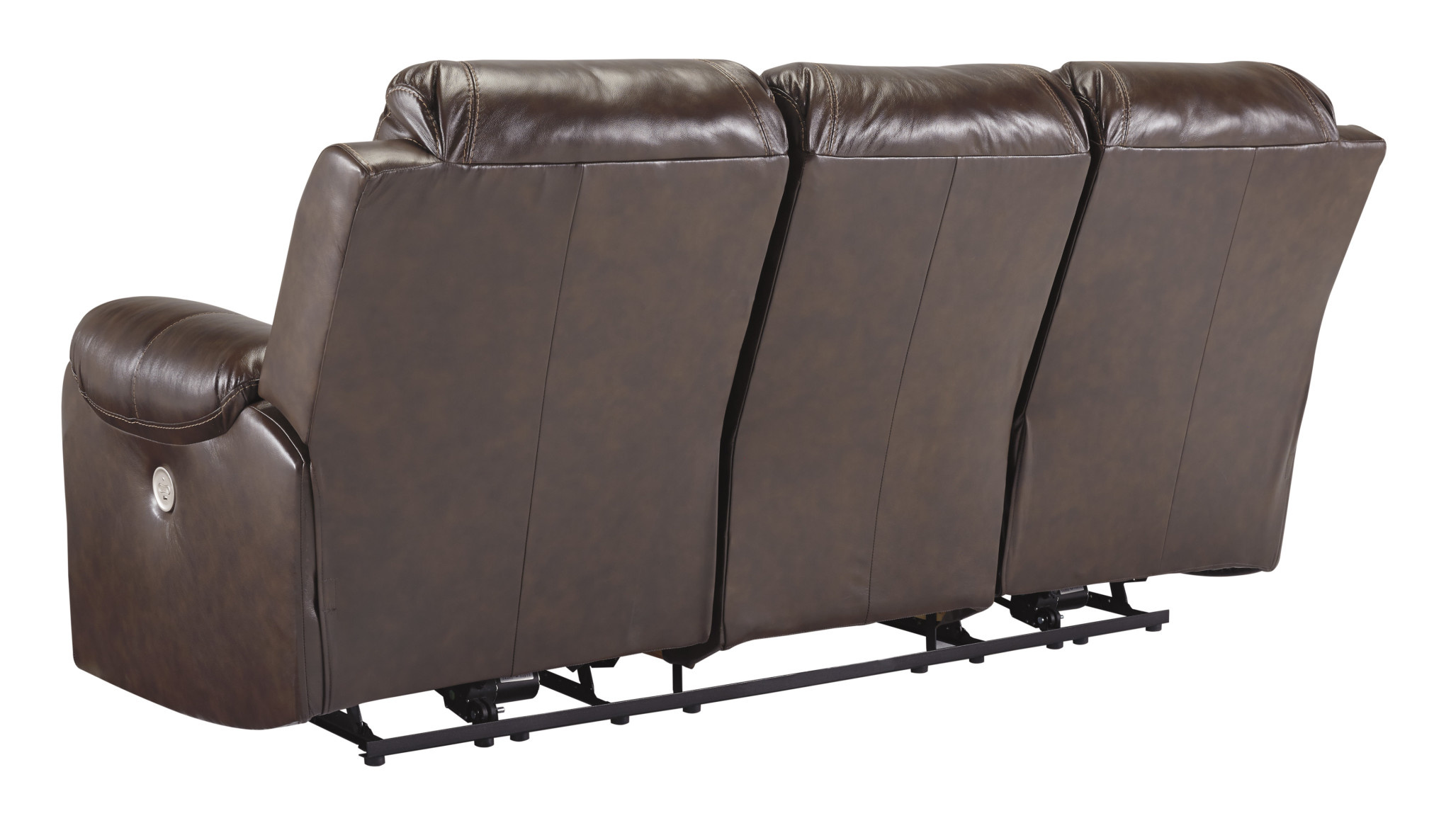 Signature Design "Rackingburg" Leather Power Reclining Sofa- Mahogany Color- U3330187
