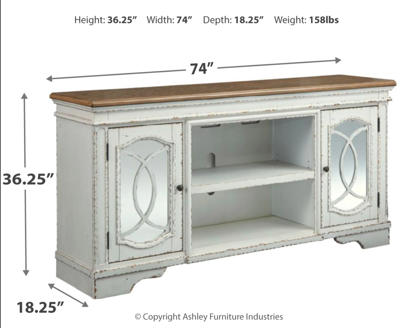 Signature Design "Realyn" Extra Large TV Stand w/ Fireplace Option- Chipped White- W743-68