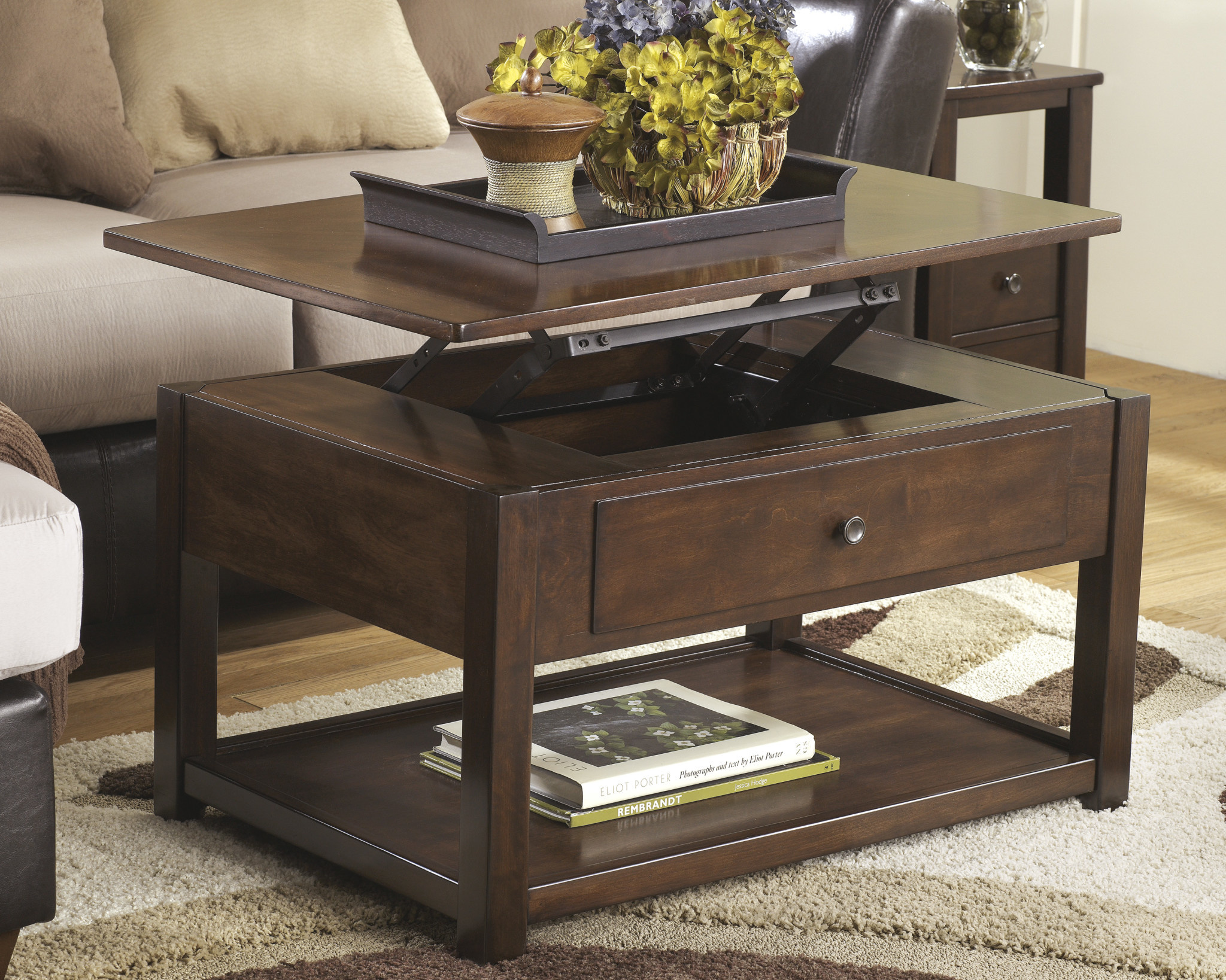 Signature Design "Marion" Coffee Table w/Lift Top- Dark Brown- T477-9