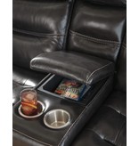 Signature Design Pillement, Power Reclining Loveseat with Console and Adjustable Headrest, Metal