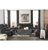 Signature Design Pillement, Power Reclining Loveseat with Console and Adjustable Headrest, Metal