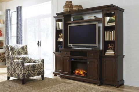 Signature Design Porter LG TV Stand w/Fireplace Option - Rustic Brown