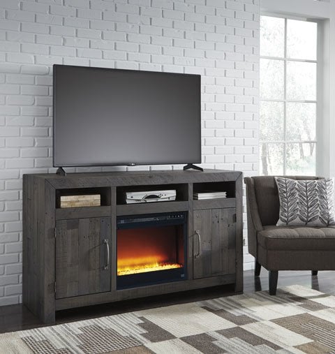 Signature Design Mayflyn- Large TV Stand w/Fireplace Option- Charcoal W729-68