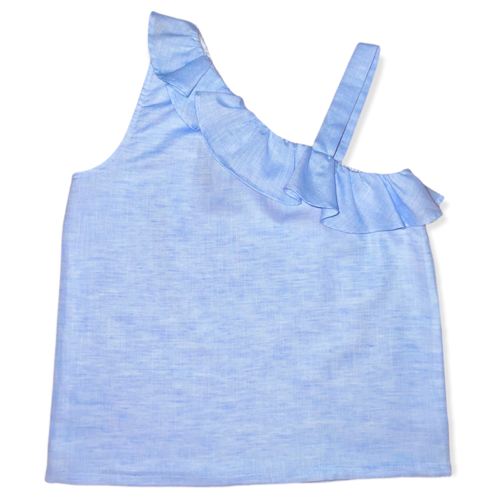 Brown Bowen and Company Brown Bowen and Co. Millie Ruffle Top –Bluffton Blue Linen