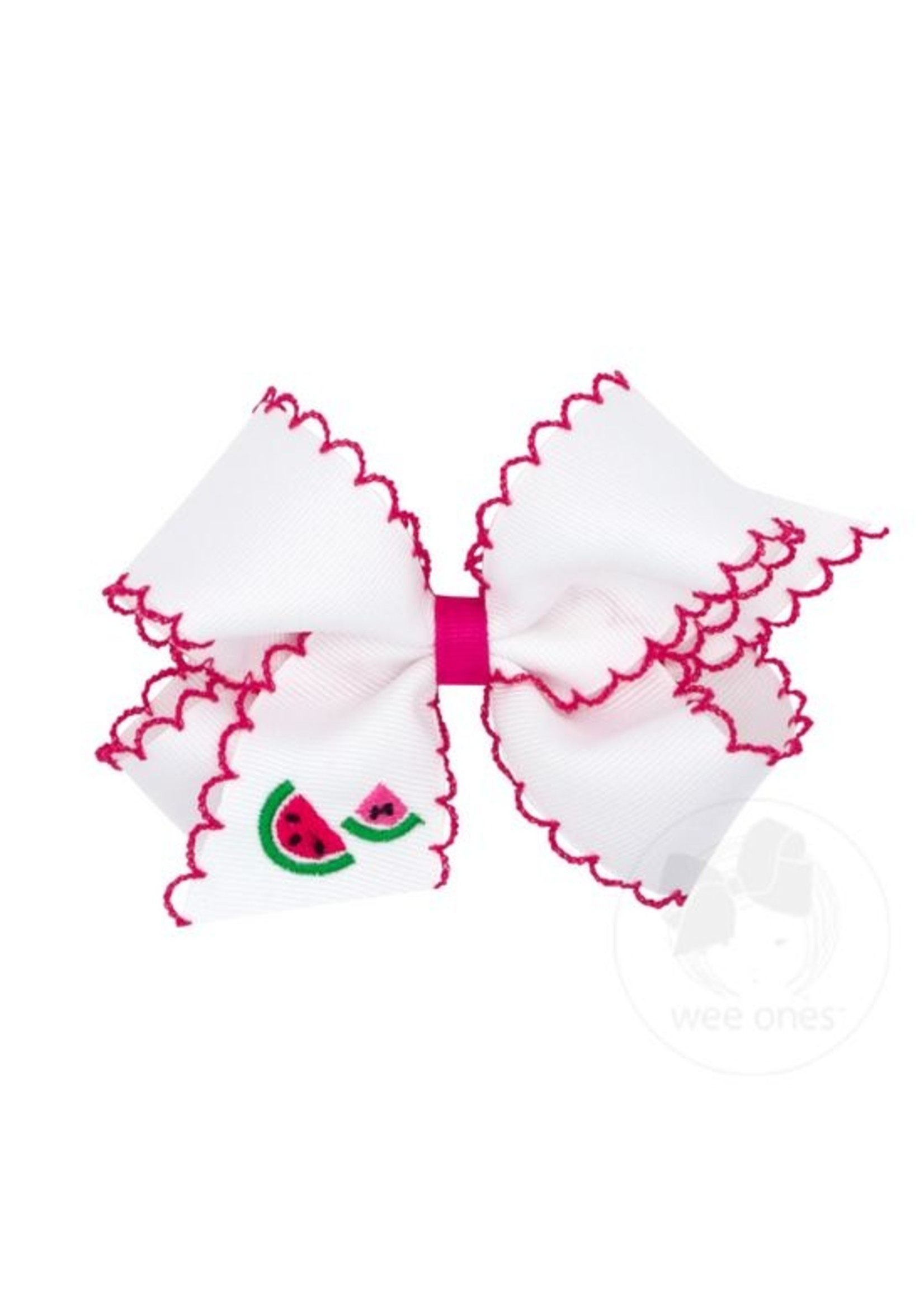 Wee Ones Wee Ones Watermelon Medium Bow with Moonstitch
