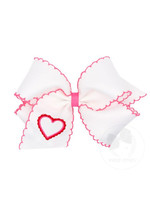 Wee Ones Wee Ones White Embroidered Heart Monnstitch King Bow