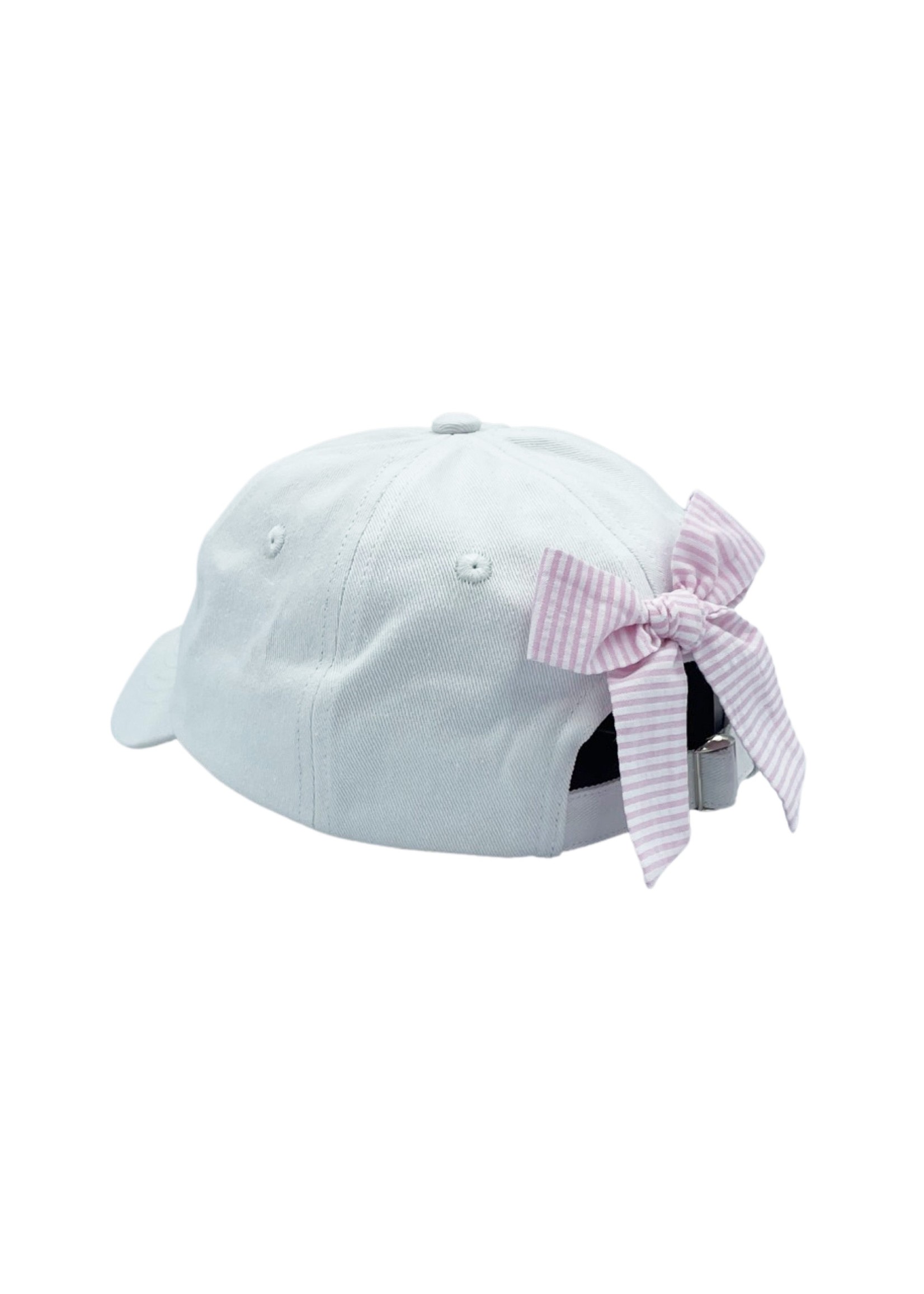 Bits & Bows Bits & Bows Tennis White Hat - Pink/White Seersucker Bow