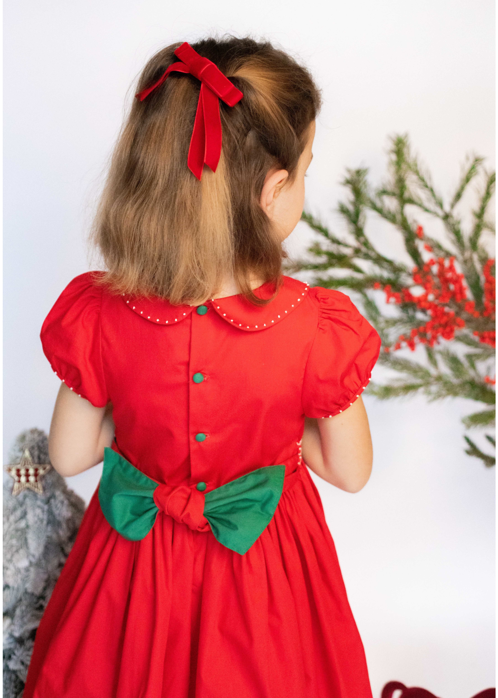 Antoinette Paris Pauline Red Classic Christmas Hand Smocked Dress