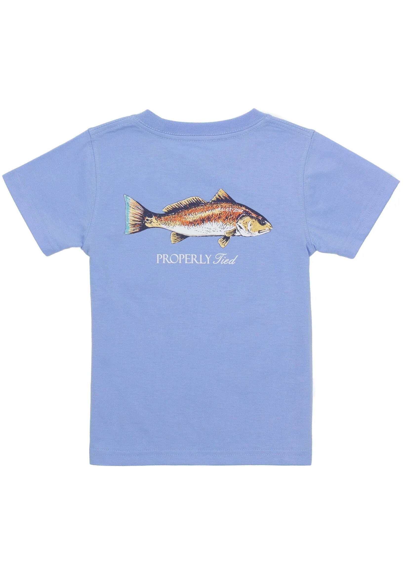 Properly Tied Boys Red Fish Light Blue Tee