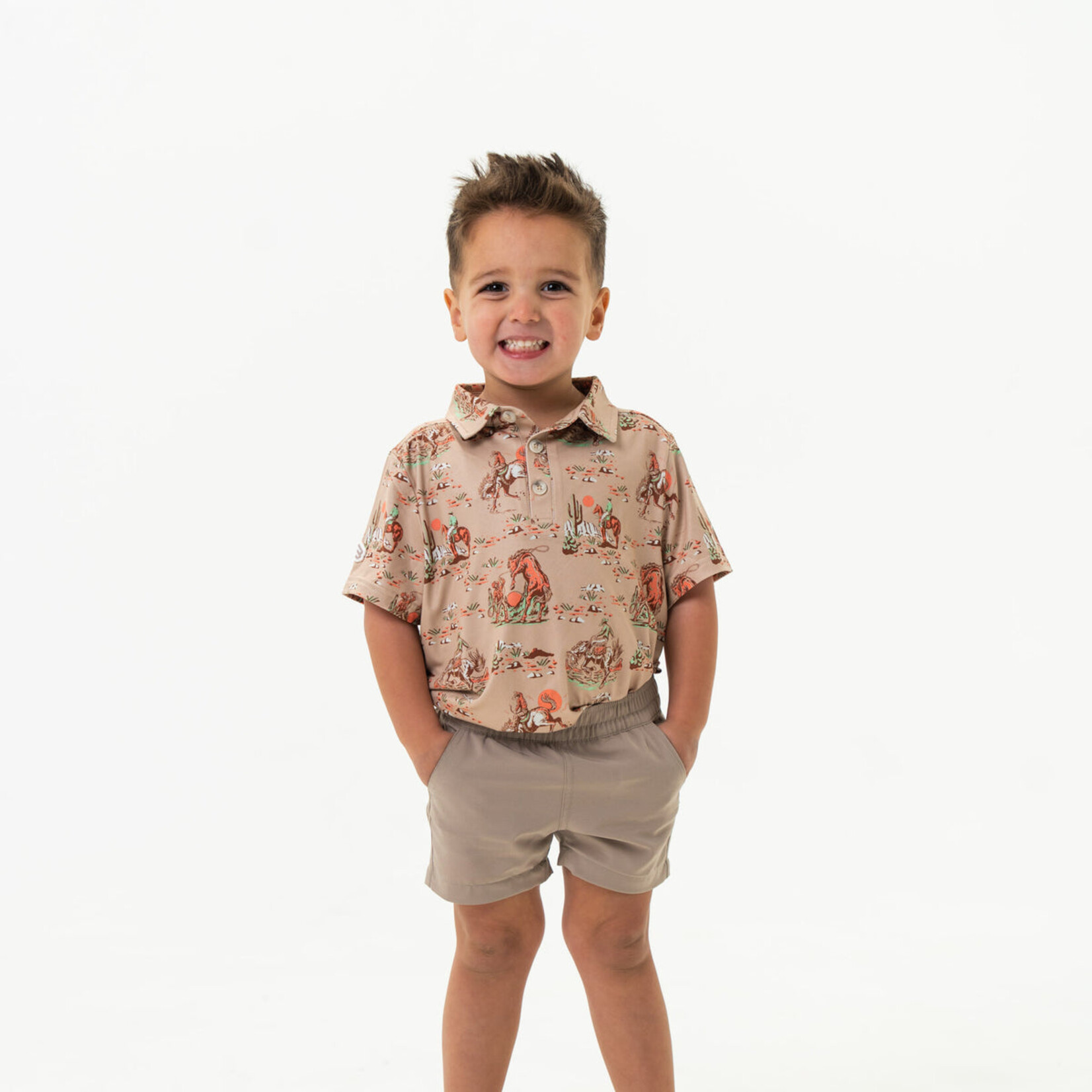 Burlebo Burlebo Youth Cowboy Up Khaki Polo