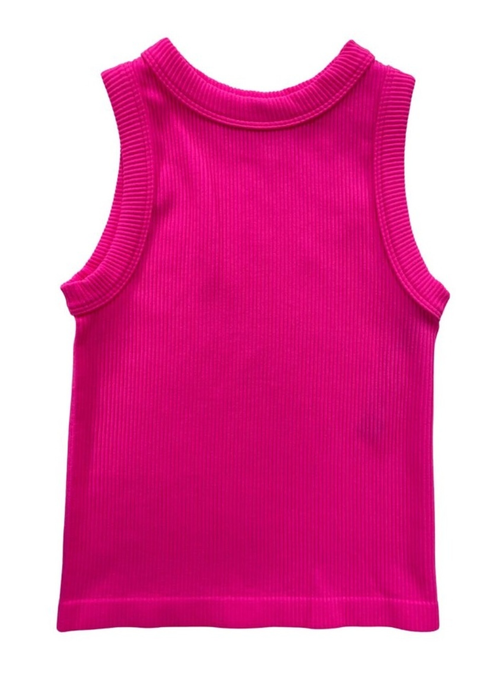 Suzette Suzette Hot Pink High Neck Ribbed Seamless Tank