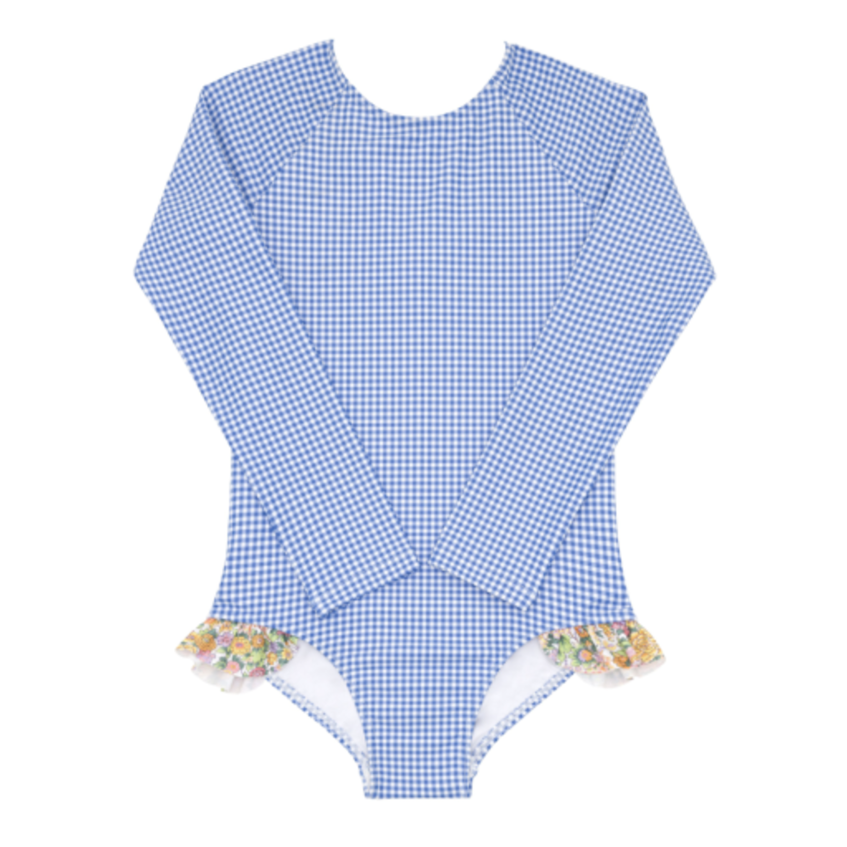 Minnow Minnow Girls Sky Blue Gingham Rashguard One Piece