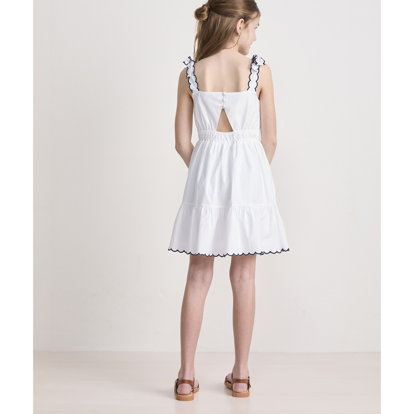 GIRLS' POPLIN SCALLOP DRESS