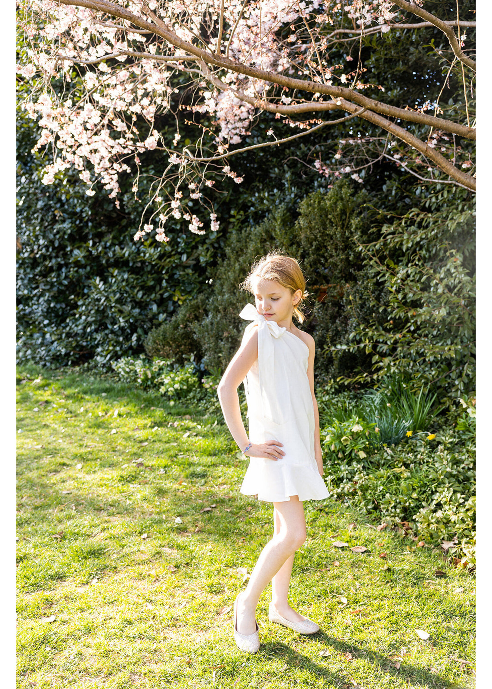Little Olin Little Olin White One Shoulder Dress