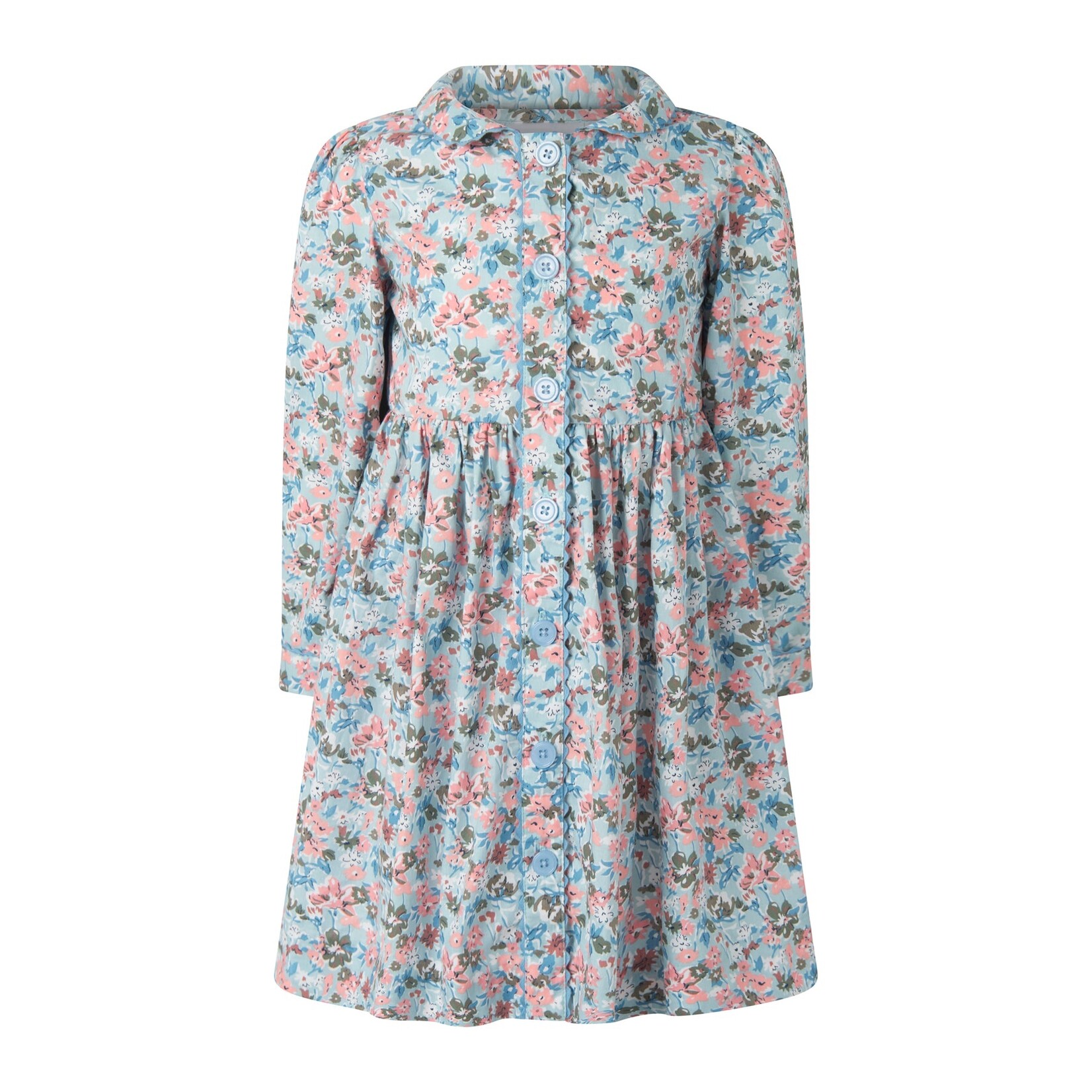 Rachel Riley Rachel Riley LS Blue & Peach Floral Button Down Dress