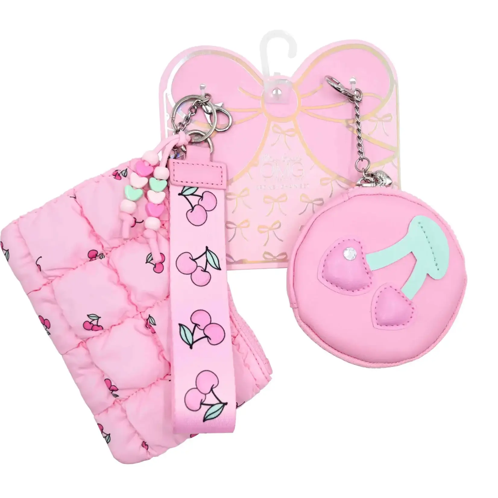 OMG Accessories OMG Quilted Scrunchies Cherry 3 Piece Coin Purse Keychain