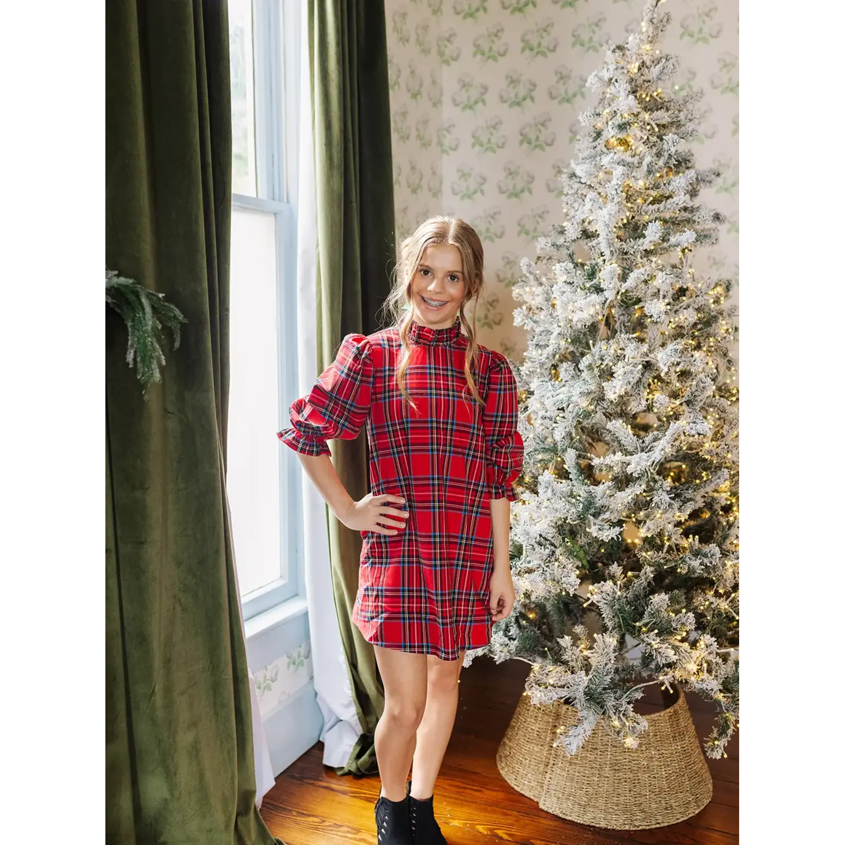 J Marie J Marie Hollin Long Sleeve Plaid Bow Dress
