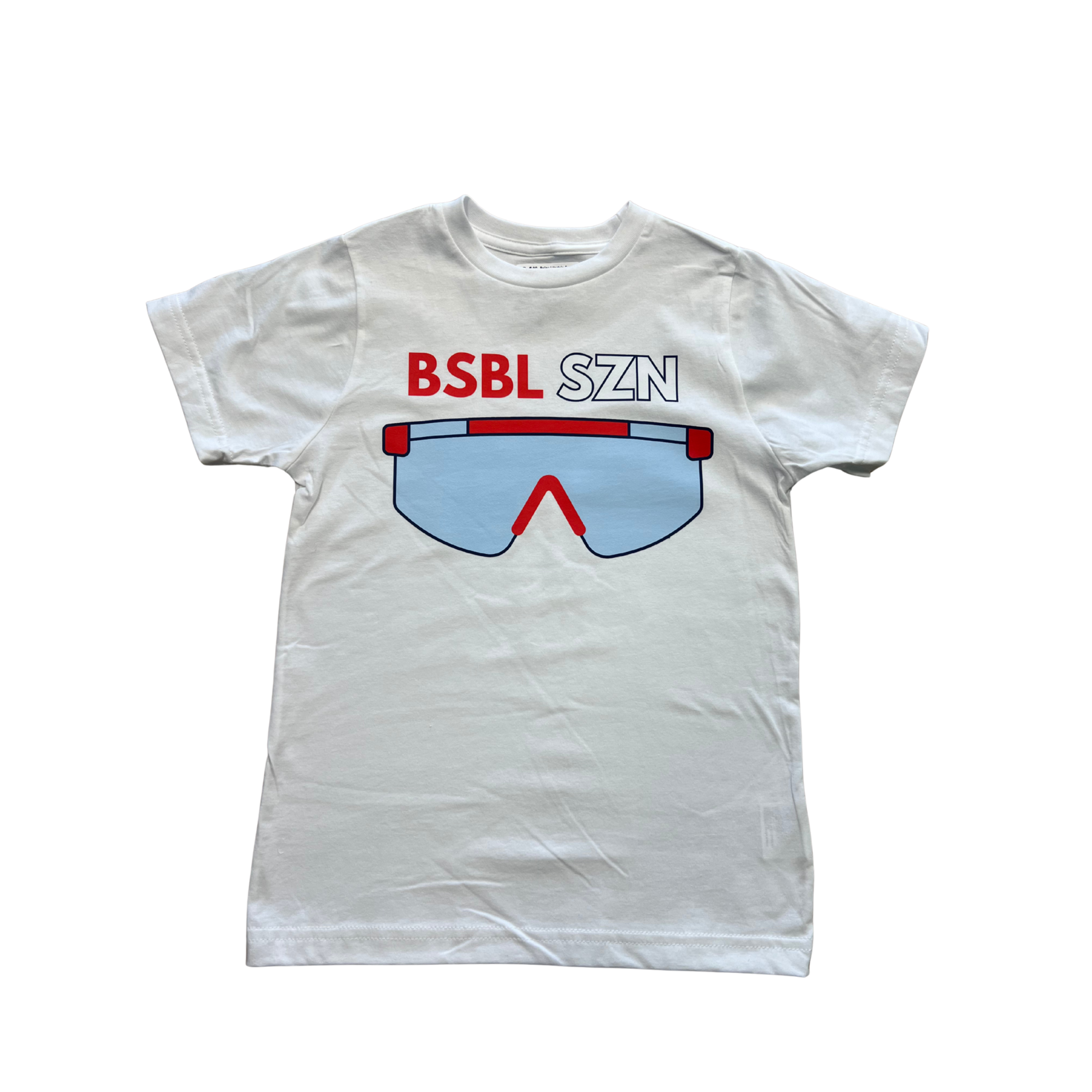 Baseballism Baller Lifestyle Red and Blue sunglass White Tee