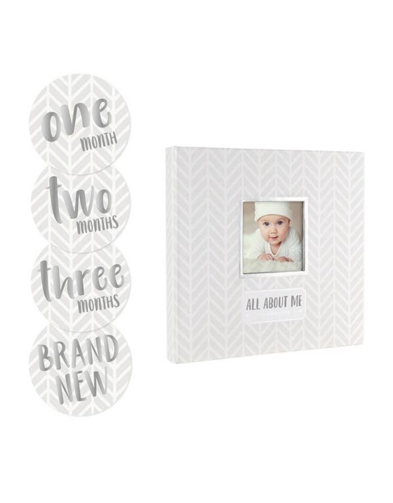 Pearhead Baby's Memory Book & sticker Set: Grey Herringbone