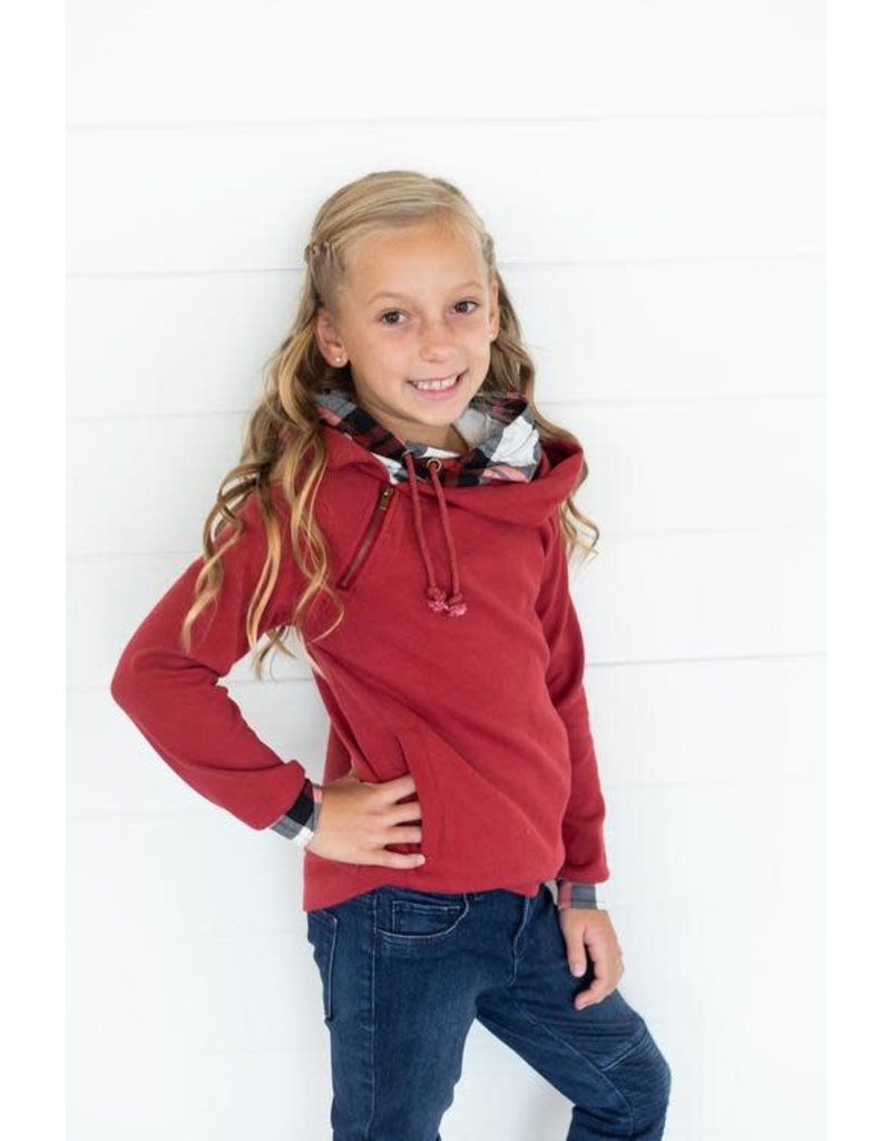 AmpersandAve Youth DoubleHood™ Sweatshirt - Cranberry Plaid