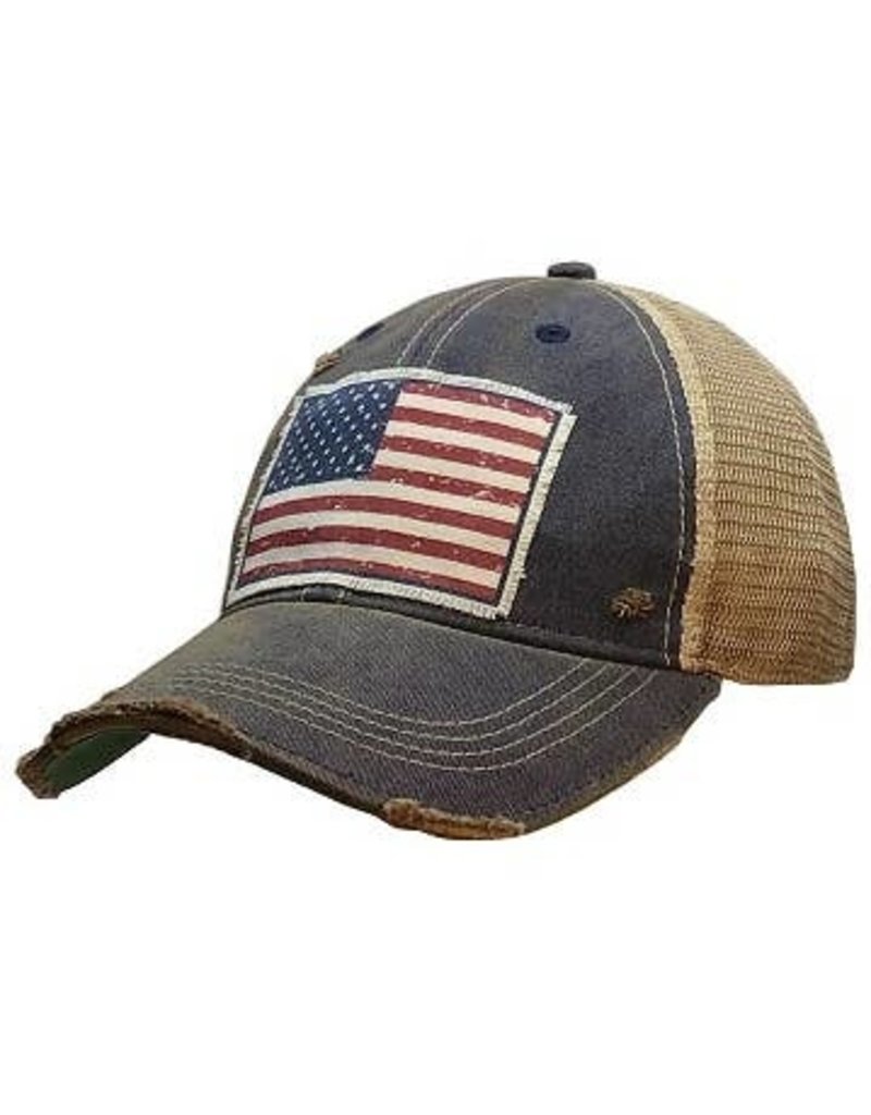 Vintage Life American Flag USA Distressed Trucker Cap