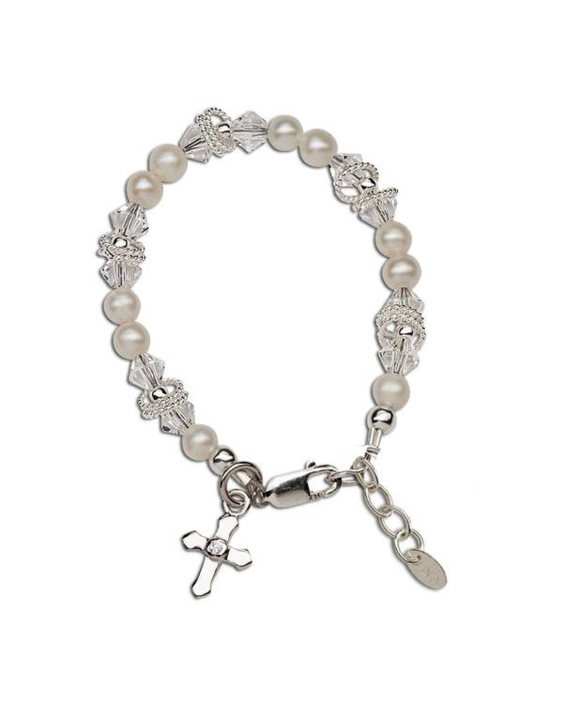 Cherished Moments Krista - Sterling Silver Pearl Cross Bracelet