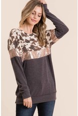 Veveret Top with cow print/ sequence colorblock -Small