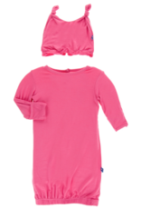 Kickee Pants Solid Layette Gown & Knot Hat Set Flamingo