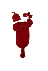 Gigi & Max Gigi & Max Red Rust knotted button newborn gown and hat