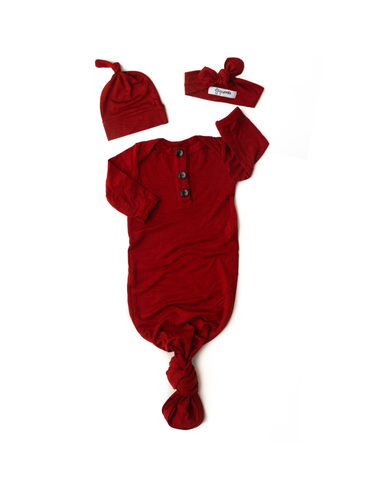 Gigi & Max Gigi & Max Red Rust knotted button newborn gown and hat