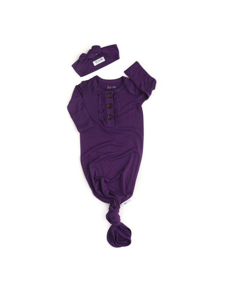 Gigi & Max Gigi & Max Knotted Newborn Gown:  Plum Ruffle & Headband