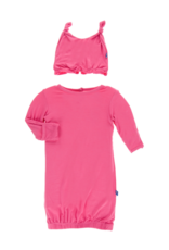 Kickee Pants Solid Layette Gown & Knot Hat Set Flamingo