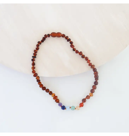 CanyonLeaf 11" Raw Cognac Amber + CHAKRA Crystals || Necklace