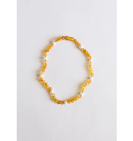 CanyonLeaf 11" Raw Honey Amber + Pearl Halo Necklace