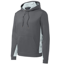 Sport-Tek Sport-Tek® Youth Sport-Wick® CamoHex Fleece Colorblock Hooded Pullover - Dark Smoke Grey / White