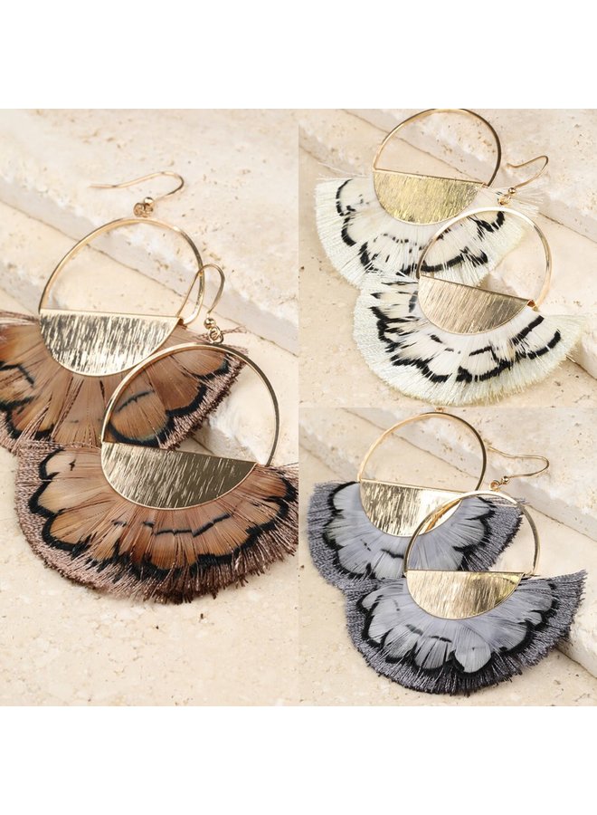 Feather and Brushed Metal Earrings