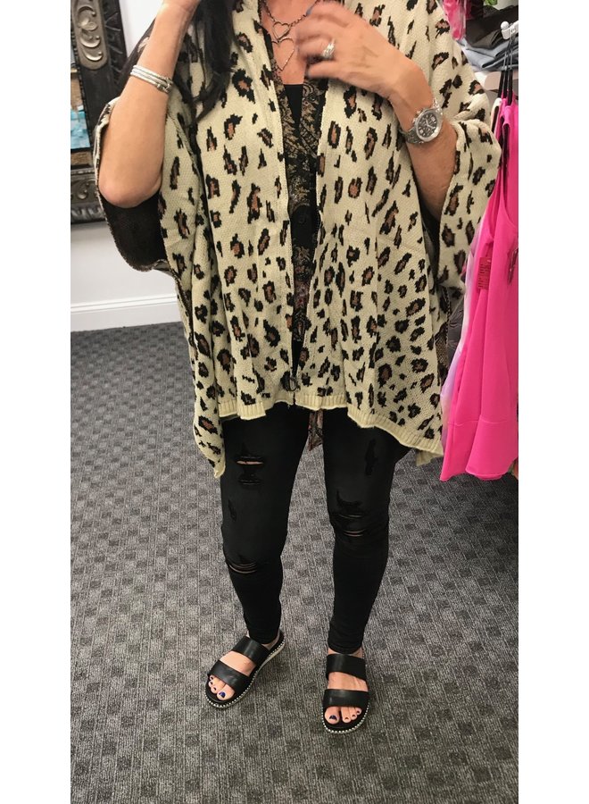 Leopard Zip Up Poncho with Arms