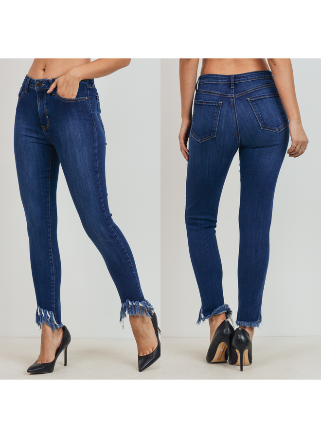 High RIse Frayed Hem Skinny Jeans 