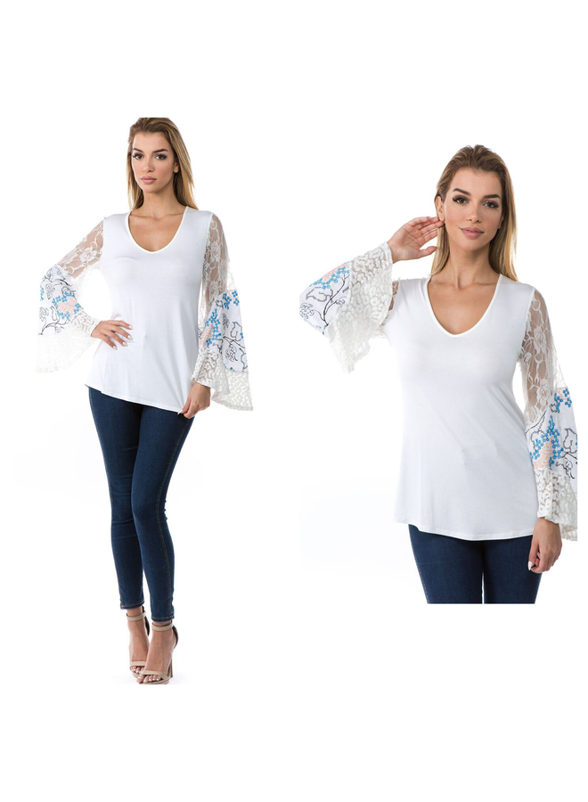 Mix Fabric Bell Sleeve Top