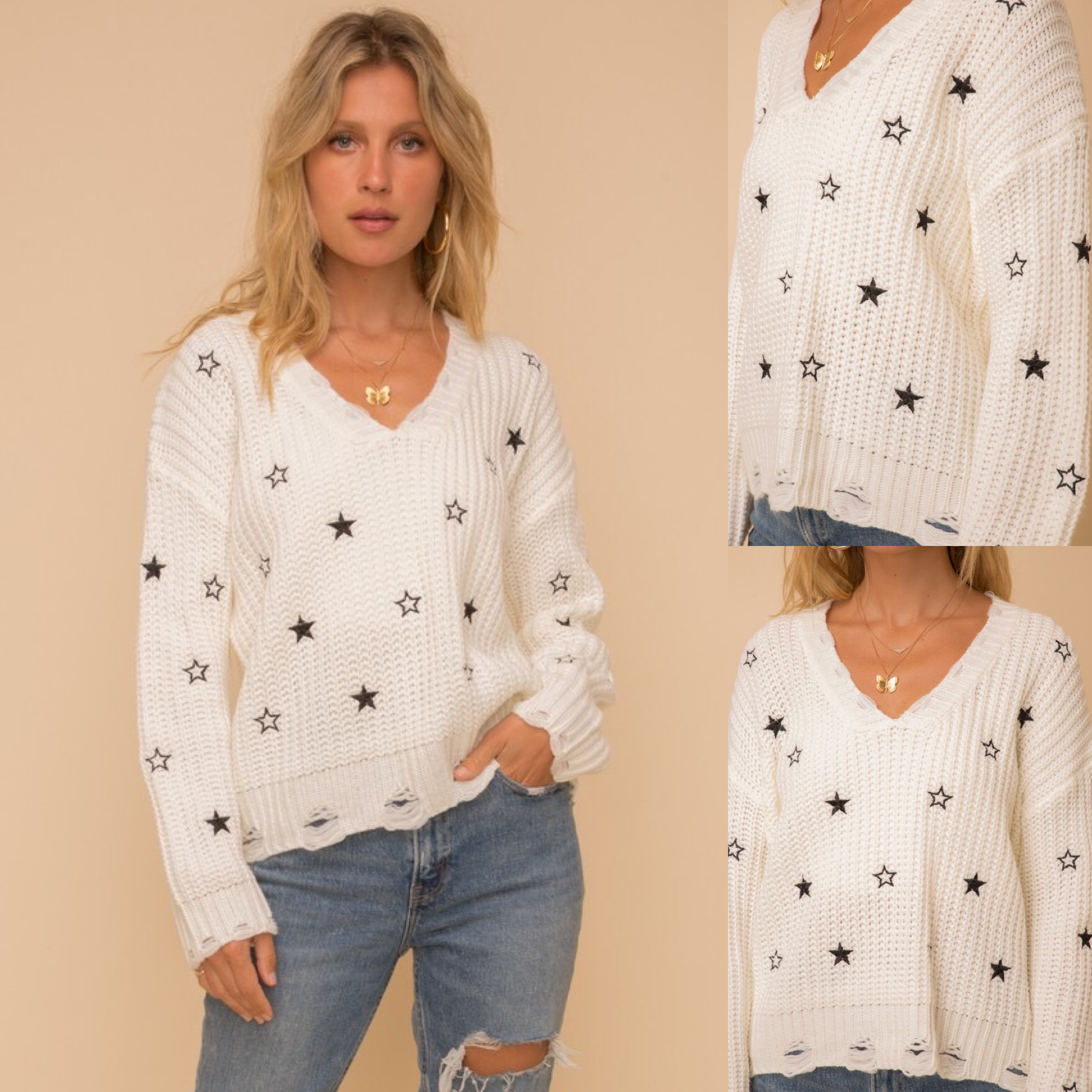 distressed star sweater