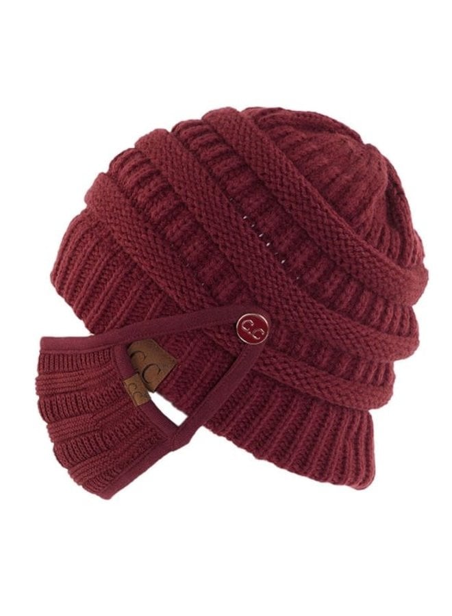 Ribbed Beanie with Matching Mask