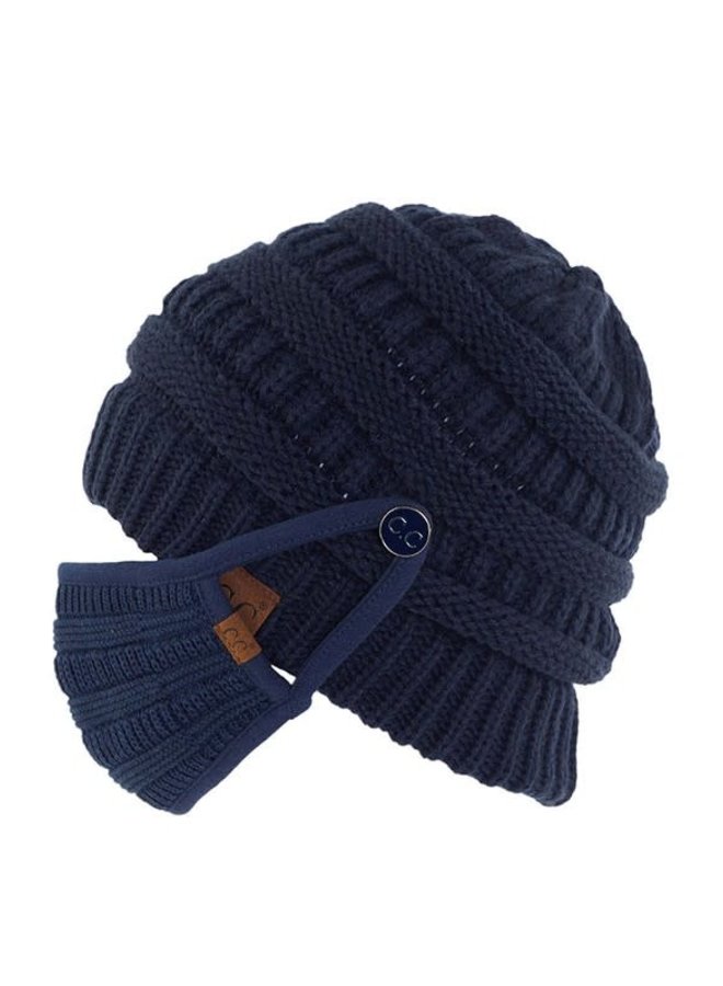 Ribbed Beanie with Matching Mask