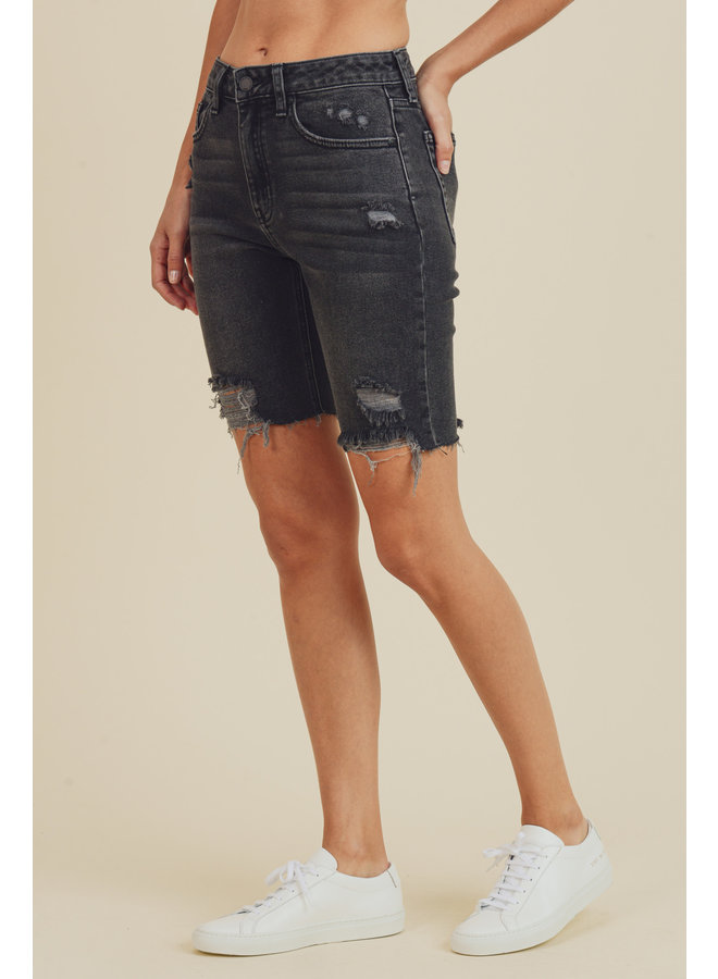 Distressed Denim Bike Shorts High Rise