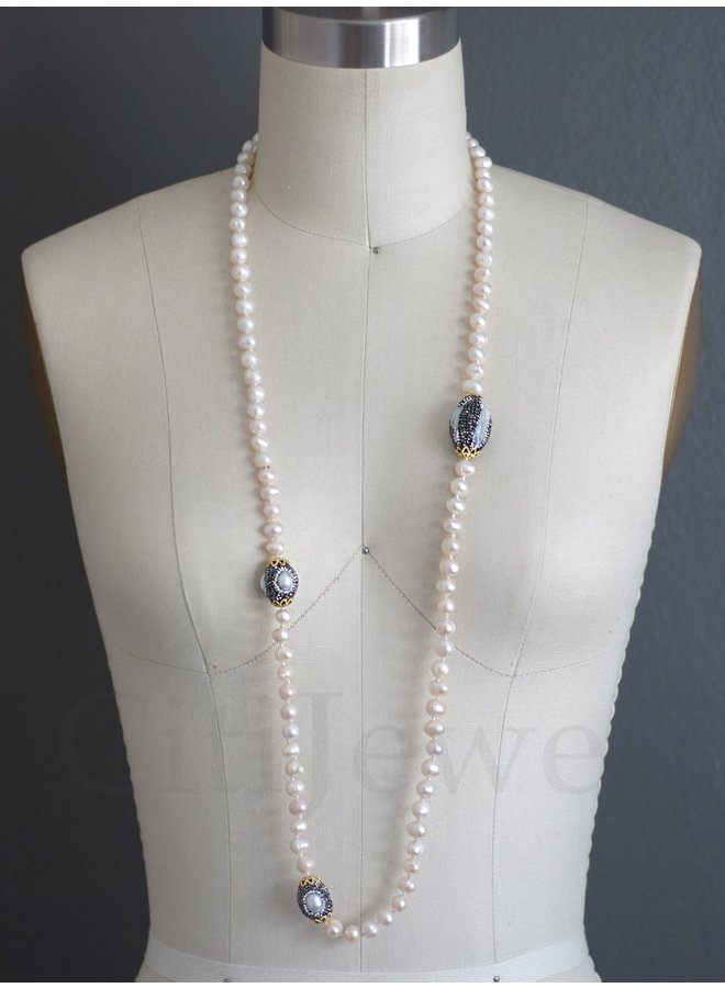 40" Crystallized Necklace W/ Gold Detail